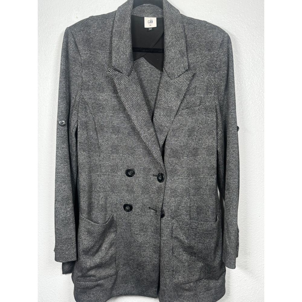Cabi Bond Double Breasted Blazer Gray Plaid Long Sleeve Belted Long Sleeve Sz XL